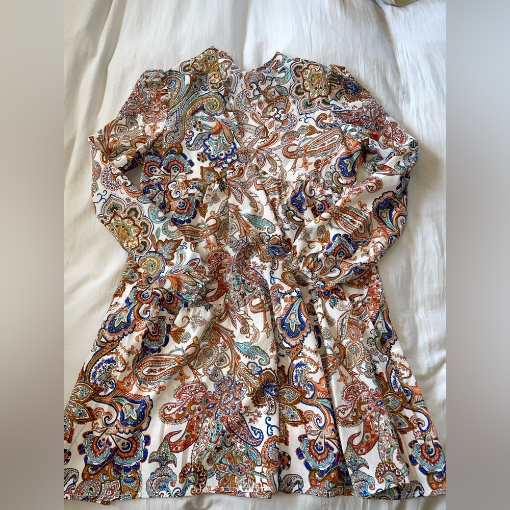 Paisley Print Long Sleeve Dress